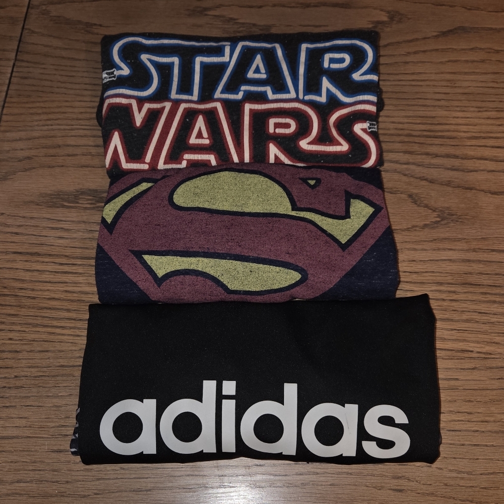 Adidas Black Logo T-Shirt, Superman, Star Wars Bundle